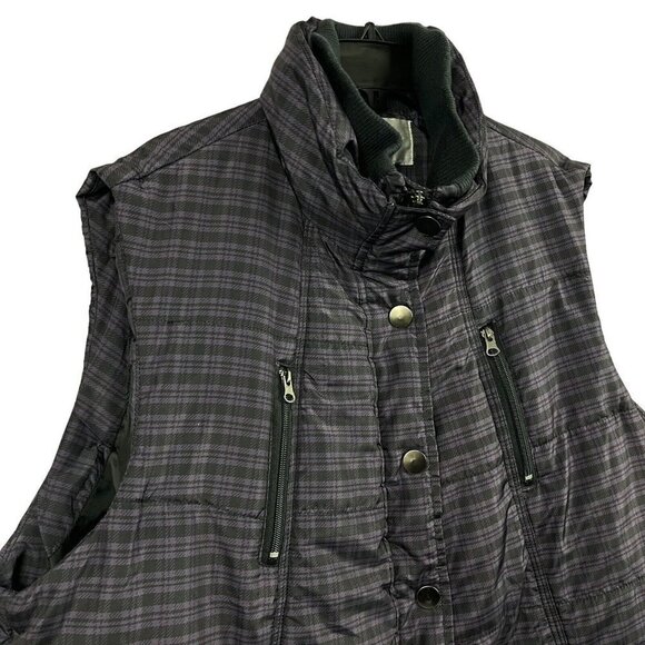 Avenue Womens Puffer Vest Purple Black Plaid Pockets Size 22/24 - Picture 4 of 11